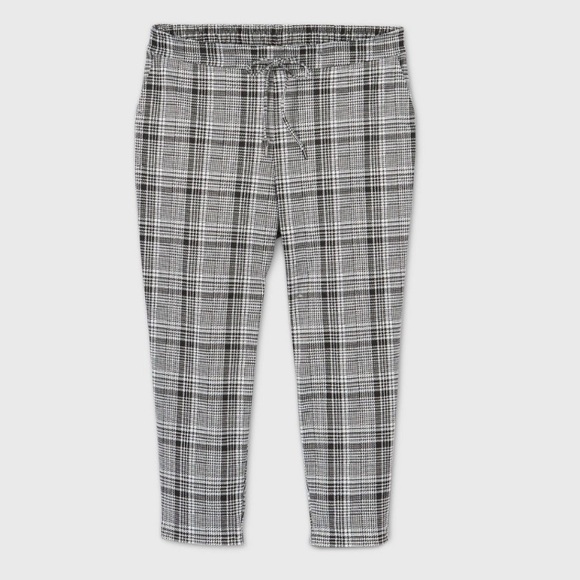 Mid-Rise Plaid Pull-On Knit Straight Leg Pants - Av Sz 2X - Picture 1 of 5